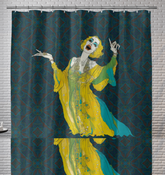 Close-up of Sunshine Serenade Shower Curtain's vibrant sunburst pattern